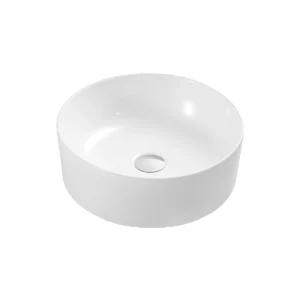 Top view of Kartell lois round 425mm counter top white ceramic basin with countertop basin, sit-on countertop installation, white finish and vitreous china construction.