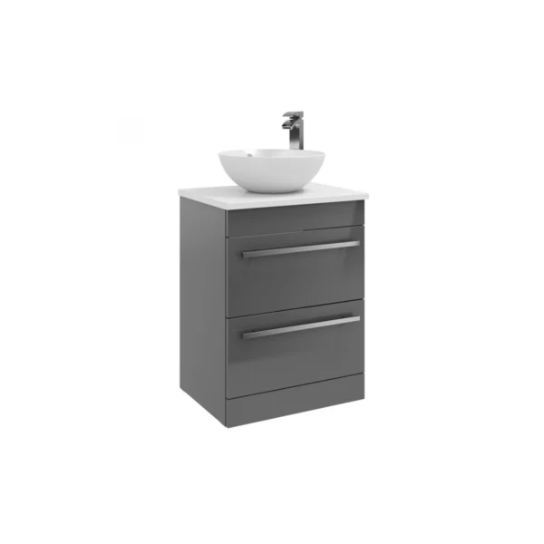 Alternate view of Kartell Matrix 600mm storm grey gloss floor drawer vanity unit with brushed aluminium handles, storm grey gloss finish, MDF construction and floor mounted installation.