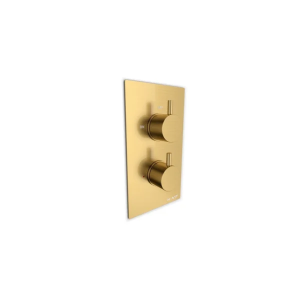 Kartell Ottone brushed brass concealed diverter shower valve with concealed thermostatic diverter shower valve, brushed brass finish, brass construction and concealed wall mounted installation.