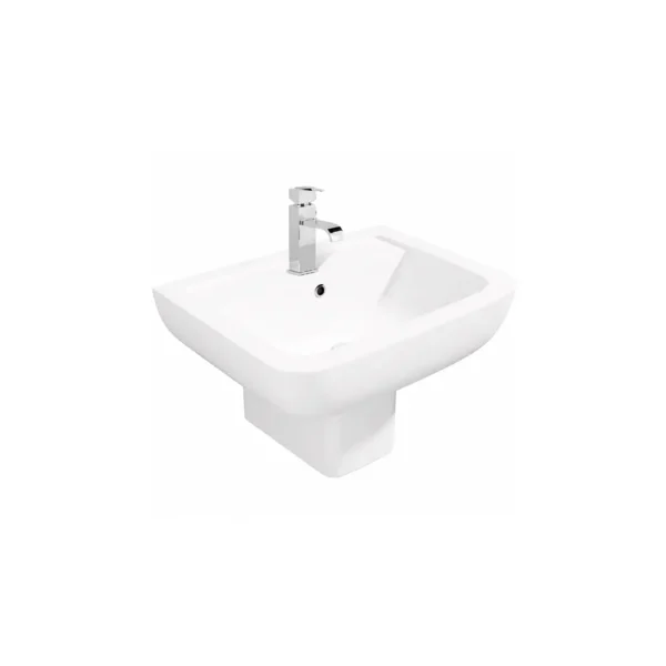 Alternate view of Kartell Pure 550mm one tap hole ceramic basin with white finish and vitreous china construction with a semi pedestal