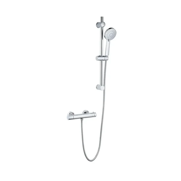 Kartell Pure square bar shower slim head & sliding handset with bar shower valve, fixed head, shower kit, brackets and sliding handset, ultra-slim square fixed shower head, sliding handset handset.