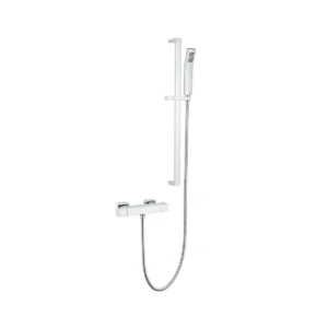 Kartell Pure square chrome bar valve adjustable slide rail kit shower with thermostatic bar shower with slide rail kit, chrome finish and single outlets.