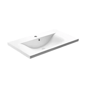 Kartell Purity 800 x 460mm mid-depth ceramic vanity unit basin with white gloss with easy-clean glaze finish, ceramic construction, tap hole diameter 35mm and waste hole diameter 45mm.