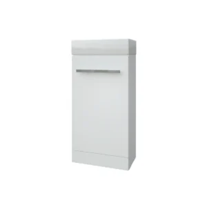 Kartell Purity gloss white one door 400mm cloakroom vanity unit with chrome handles, gloss finish and floorstanding installation.
