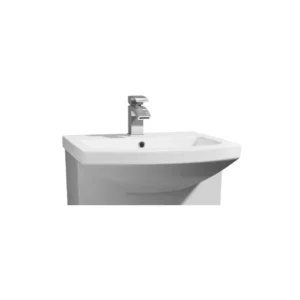 Kartell trim one tap hole semi recessed 550mm basin with semi-recessed furniture basin, white finish, vitreous china construction and curved shape.