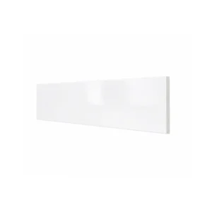 Side view of Scudo 1700mm gloss white PVC bath front panel with gloss white finish, MDF composite construction, rectangular shape and deck mounted installation.