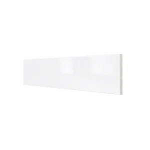 Side view of Scudo 1800mm gloss white PVC bath front panel with bath fixed installation, gloss white finish and PVC / polyurea construction.