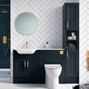 Scudo 300mm x 1750mm matt dark grey bathroom tower unit carcass with matt dark grey finish, wall or Floor installation and height 1750mm excluding feet.