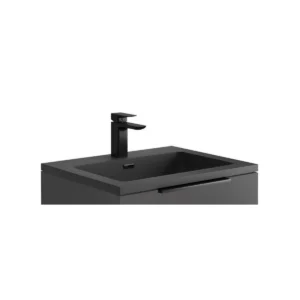 Detail view of Scudo Ambience 600mm wide matt grey vanity unit basin with matt grey finish, polymarble construction, rectangular shape and deck mounted installation.