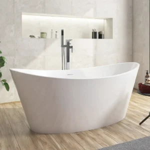 Scudo Aruba 1700 x 800mm white double ended freestanding bath with white finish, acrylic construction, oval shape and floor mounted installation.