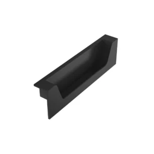 Detail view of Scudo Aubrey matt black furniture handle pair with matt black finish, steel / 304 stainless steel construction, furniture mounted installation and angular / rectangular shape.