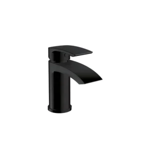 Scudo Belini matt black mono round basin mixer tap & push waste with lever handle, matt black finish, brass construction and fixed.