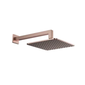 Scudo brushed bronze square shower head & wall arm set with fixed shower head and wall arm set, brushed bronze finish, stainless steel construction and wall mounted installation.
