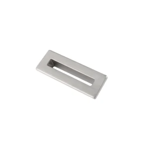 Scudo brushed nickel rectangle basin overflow insert with brushed nickel finish, stainless steel construction, faceplate width 55mm and faceplate height 20mm.