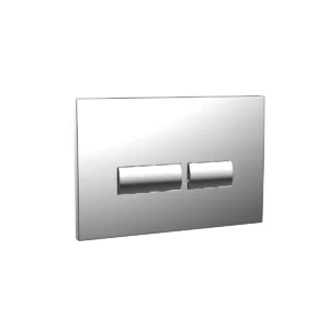 Scudo chrome dual flush plate with curved rectangular buttons with WC frame mounted installation, chrome finish and ABS construction.