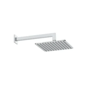Scudo chrome square shower head & wall arm set with shower head and wall arm set, chrome finish, stainless steel construction and wall mounted installation.