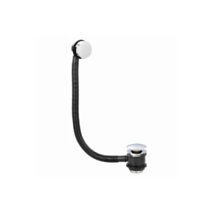 Scudo chrome slotted overflow pop-up bath waste with chrome / black finish, brass / plastic construction and round shape.