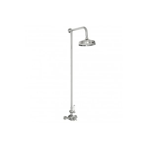 Alternate view of Scudo chrome traditional rigid riser shower kit & rain can head with thermostatic rigid riser shower kit, chrome finish, brass and stainless steel construction and wall mounted installation.