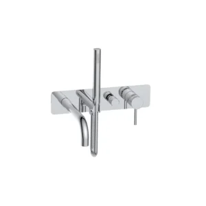 Scudo Core chrome wall plate bath shower mixer tap with chrome finish and wall mounted installation.