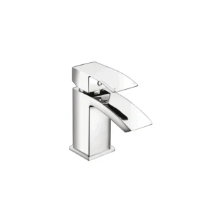Scudo Descent chrome square mini basin tap & push waste with basin mixer tap, single lever handles, chrome finish and brass construction.