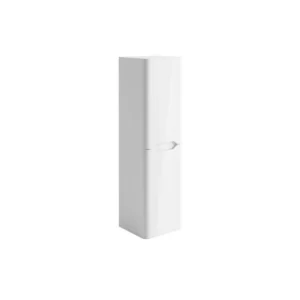 Scudo Ella 1400mm gloss white tall handleless wall storage unit with tall wall storage cabinet, gloss white finish, melamine construction and rectangular shape.