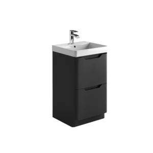 Scudo Ella 500mm anthracite handleless floor vanity unit with two recessed handles, anthracite finish, MFC and painted MDF construction and rectangular shape.