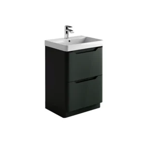Scudo Ella 600mm anthracite handleless freestanding vanity unit with two recessed handles, anthracite finish, MFC & painted MDF construction and floor mounted installation.