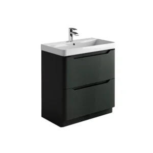 Scudo Ella 800mm anthracite j-pull floorstanding vanity unit with two recessed handles, anthracite finish, MFC & painted MDF construction and floor mounted installation.