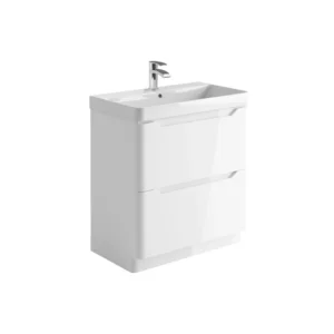 Scudo Ella 800mm gloss white j-pull floorstanding vanity unit with two recessed handles, gloss white finish, MFC & painted MDF construction and floor mounted installation.