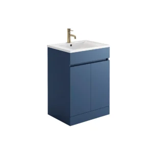 Scudo Empire 600mm matt blue floor vanity unit with matt twilight blue finish, vinyl-wrapped MDF construction, floor mounted installation and rectangular shape.