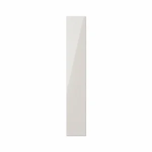 Scudo gloss light grey 2000 x 340mm tall end panel with decorative tall end panel, gloss light grey finish, fitted furniture and standard-depth tall unit.