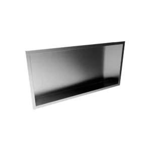 Scudo gunmetal 600 x 300mm inset shower niche with gunmetal finish, 304 stainless steel construction, inside wall installation and rectangular shape.
