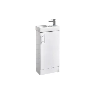 Scudo Lanza 400mm polar white floor cloakroom vanity unit with polar gloss white finish, MDF construction, floor mounted installation and rectangular shape.