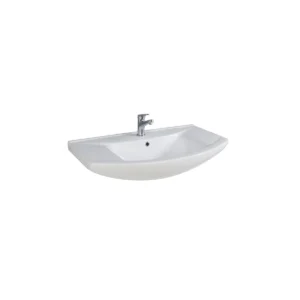Scudo Lanza 750mm white curved vanity basin with gloss white finish, ceramic construction