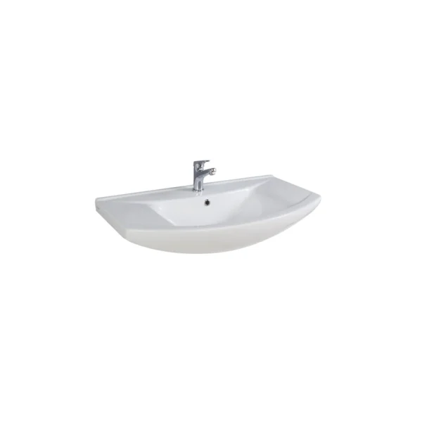 Scudo Lanza 750mm white curved vanity basin with gloss white finish, ceramic construction
