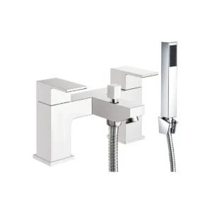 Scudo Lanza chrome square handles bath shower mixer tap kit with two lever handles, chrome finish, brass construction and deck mounted installation.