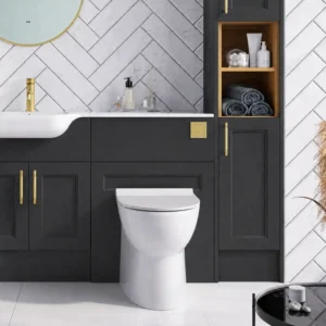 Front view of Scudo Maison 500mm painted dark grey oak WC unit front set with painted dark grey oak finish and set size 2 pieces.