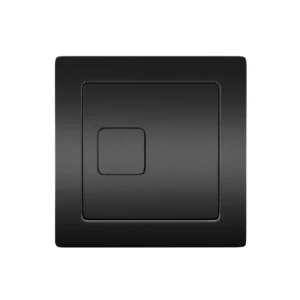 Scudo matt black square dual-flush toilet cistern button with matt black finish, width 78mm and height 78mm.