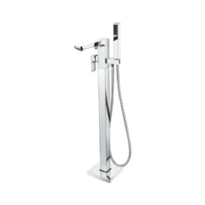 Scudo Muro 1m polished chrome standing bath shower mixer tap with single lever handles, chrome finish, brass construction and floor mounted installation.
