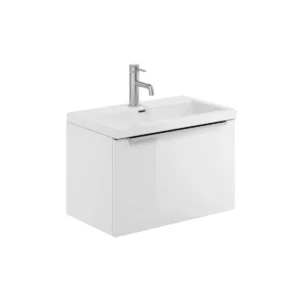 Scudo Muro 600mm gloss white soft-close drawer vanity unit with single handles, gloss white finish, vinyl-wrapped MDF construction and rectangular shape.