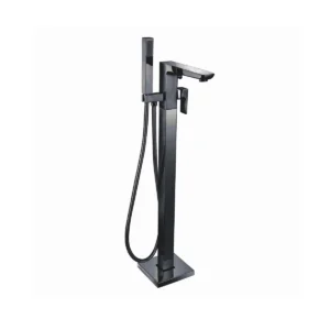Scudo Muro matt black square floor bath shower mixer tap with single lever handles, black finish, brass construction and floor mounted installation.
