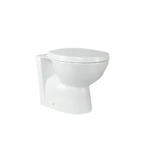 Scudo pronto complete back-to-wall curved toilet set with white finish, ceramic construction, floor mounted installation and curved / round shape.