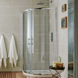 Scudo S6 1200 x 900mm double door offset quadrant enclosure with offset quadrant shower enclosure, clear glass with chrome profile finish, double door and Fixed 5mm, moving 6mm clear glass.