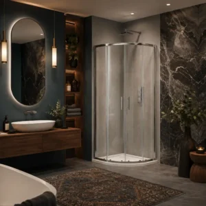 Scudo S6 800mm chrome double door quadrant shower enclosure with Fixed panels 5mm, moving panels 6mm clear glass, chrome finish, aluminium construction and floor mounted installation.