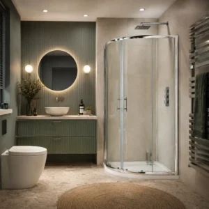 Scudo S6 900mm chrome double door quadrant shower enclosure with Fixed panels 5mm, moving panels 6mm clear glass, chrome finish, aluminium construction and floor mounted installation.