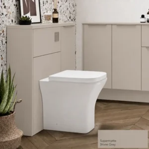 Front view of Scudo Serene 600mm super matt stone grey WC unit front set with super matt stone grey finish.