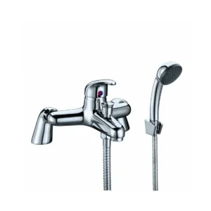 Scudo tidy chrome single handle bath shower mixer tap set with single lever handles, chrome finish, brass construction and round shape.