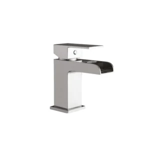 Scudo Victoria chrome square open spout waterfall basin tap & waste with basin mixer tap, lever handle, chrome finish and brass construction.