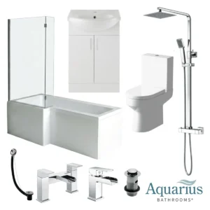 Aquarius Altano 1700mm L-Shaped Bath, Toilet, Basin, Shower & Taps Complete Bathroom Suite