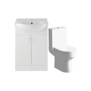 Aquarius View 550mm White Vanity Unit, Basin, Close Coupled Toilet Set